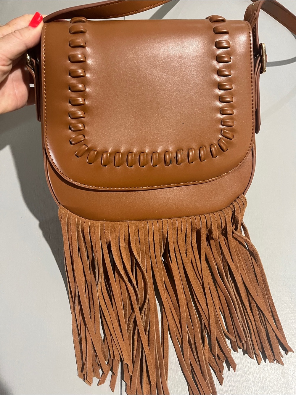 summer & rose Brown Fringed Saddle Crossbody Bag